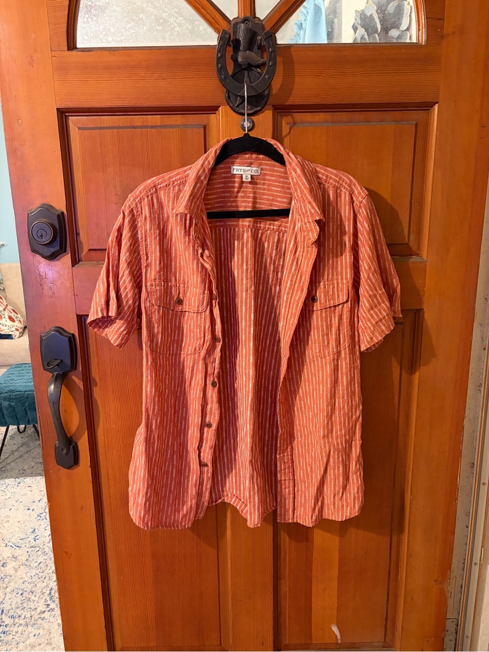 FRYE AND CO. Orange & White Striped Short-Sleeve Button-Down Shirt